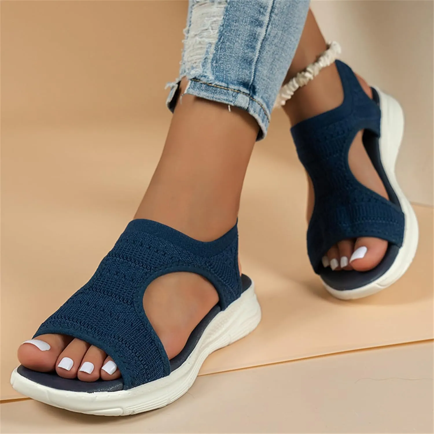Womens Sandals Comfortable Dressy Arch Support Orthopedic Wedge Heel Slip On Open Toe Casual Summer Orthotic Shoes