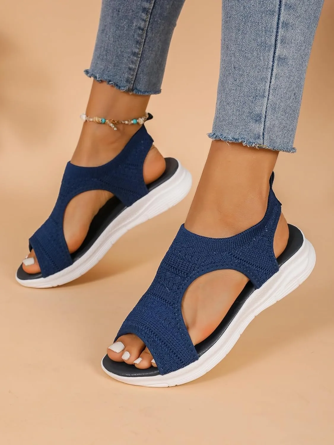 Womens Sandals Comfortable Dressy Arch Support Orthopedic Wedge Heel Slip On Open Toe Casual Summer Orthotic Shoes