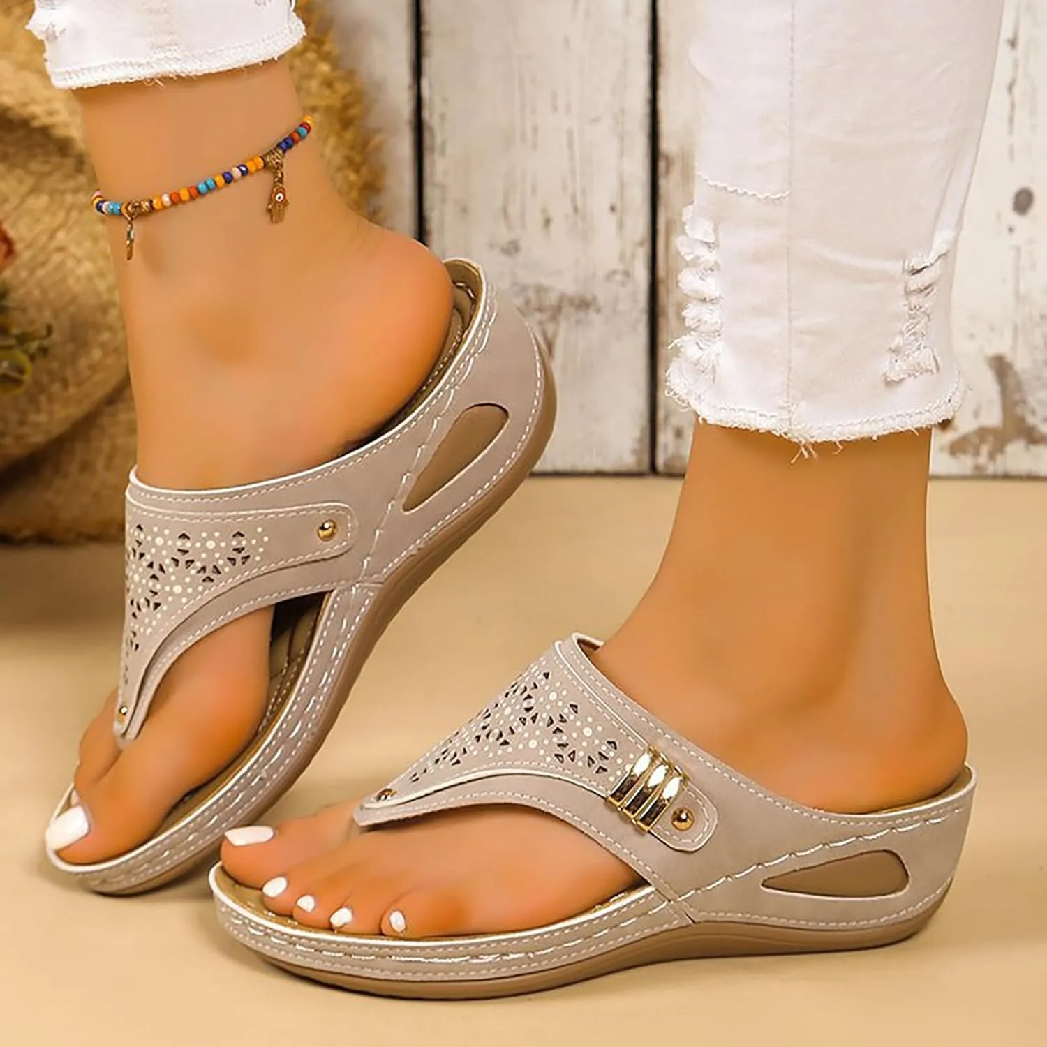 Womens Sandals Dressy Arch Support Wedge Slides For Woman Soft Cushion Flip Flops Women Casual Indoor Slippers