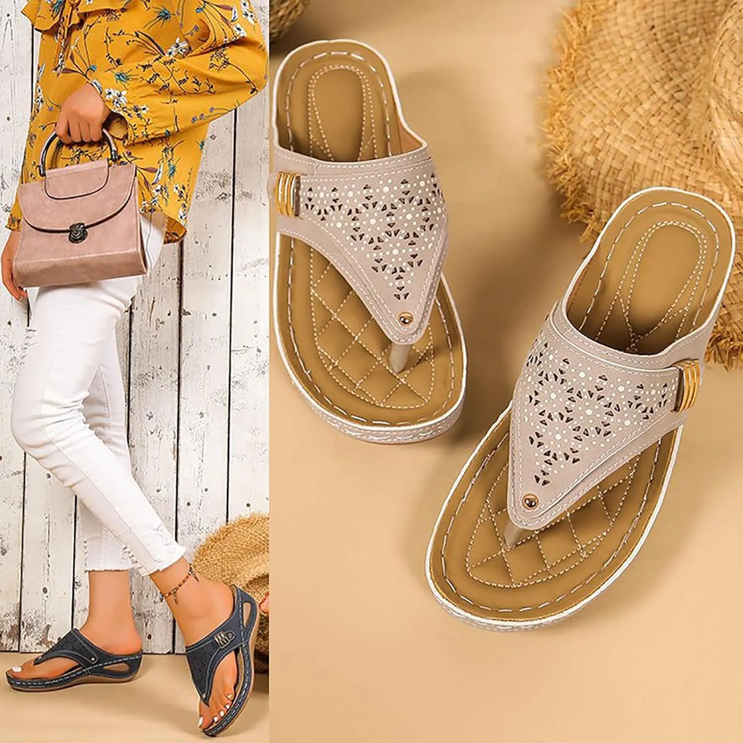 Womens Sandals Dressy Arch Support Wedge Slides For Woman Soft Cushion Flip Flops Women Casual Indoor Slippers
