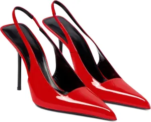 Women's Slingback Stiletto Heels Stretch Strap Slip On Pumps Shoes Pointed Toe Backless Patent Leather Dress High Heels