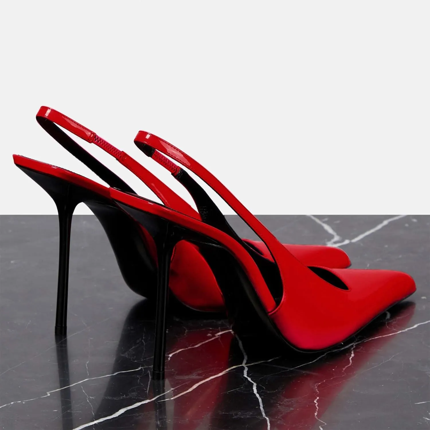Women's Slingback Stiletto Heels Stretch Strap Slip On Pumps Shoes Pointed Toe Backless Patent Leather Dress High Heels