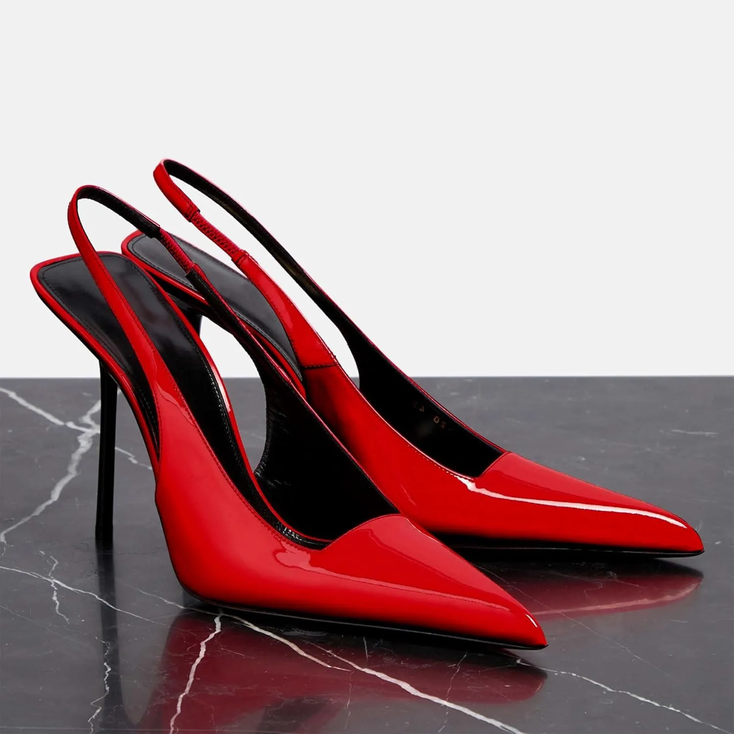 Women's Slingback Stiletto Heels Stretch Strap Slip On Pumps Shoes Pointed Toe Backless Patent Leather Dress High Heels