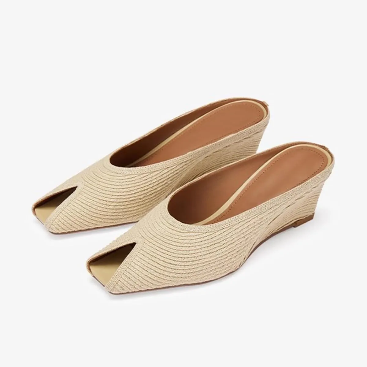 Womens Wedge Mules Peep Open Toe Slides Comfortable Slip on Sandals
