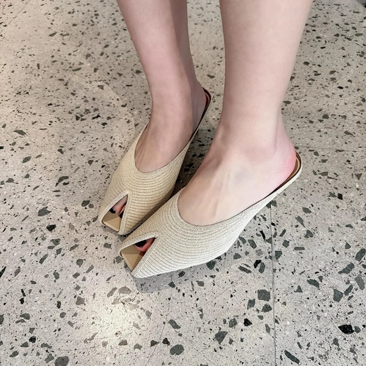 Womens Wedge Mules Peep Open Toe Slides Comfortable Slip on Sandals