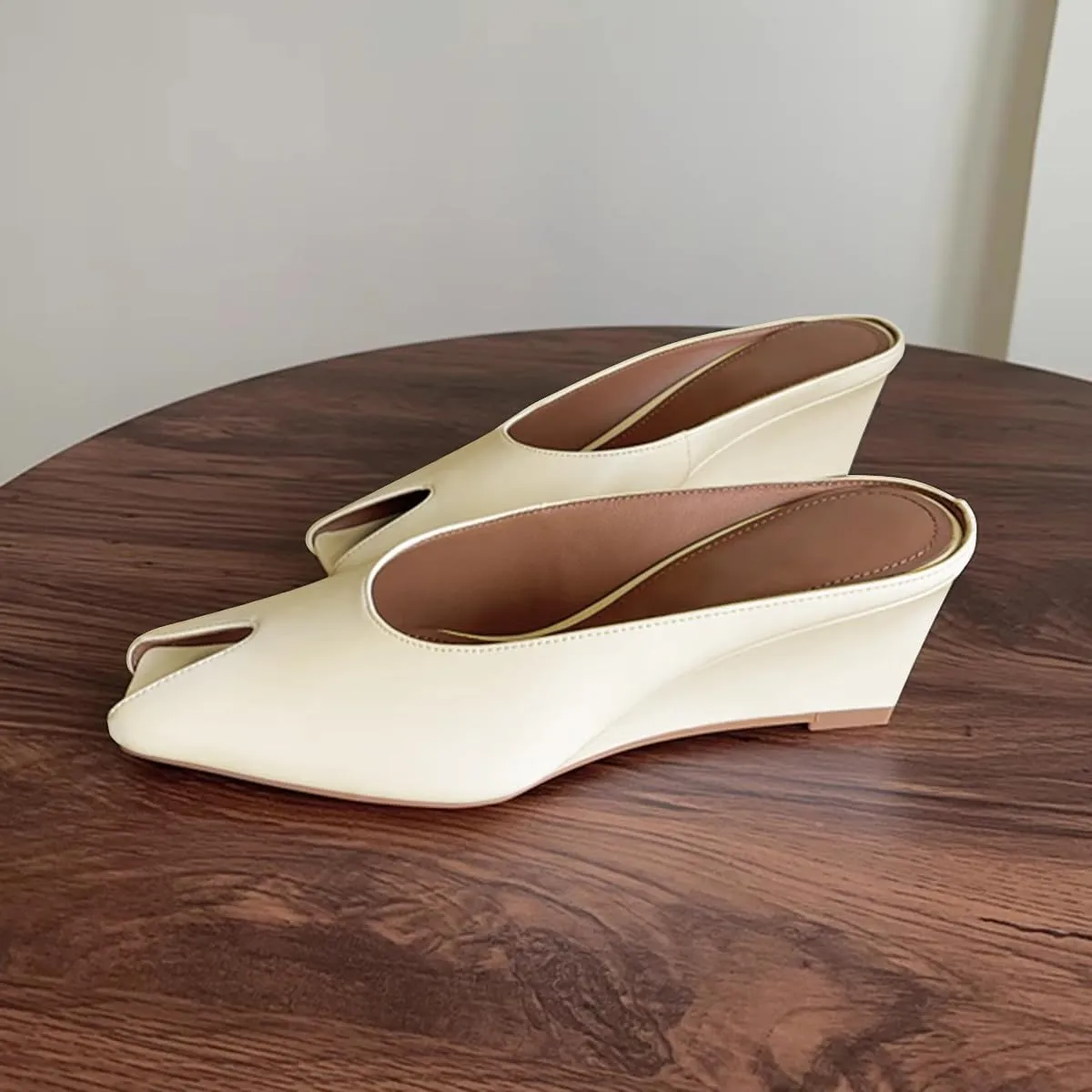 Womens Wedge Mules Peep Open Toe Slides Comfortable Slip on Sandals