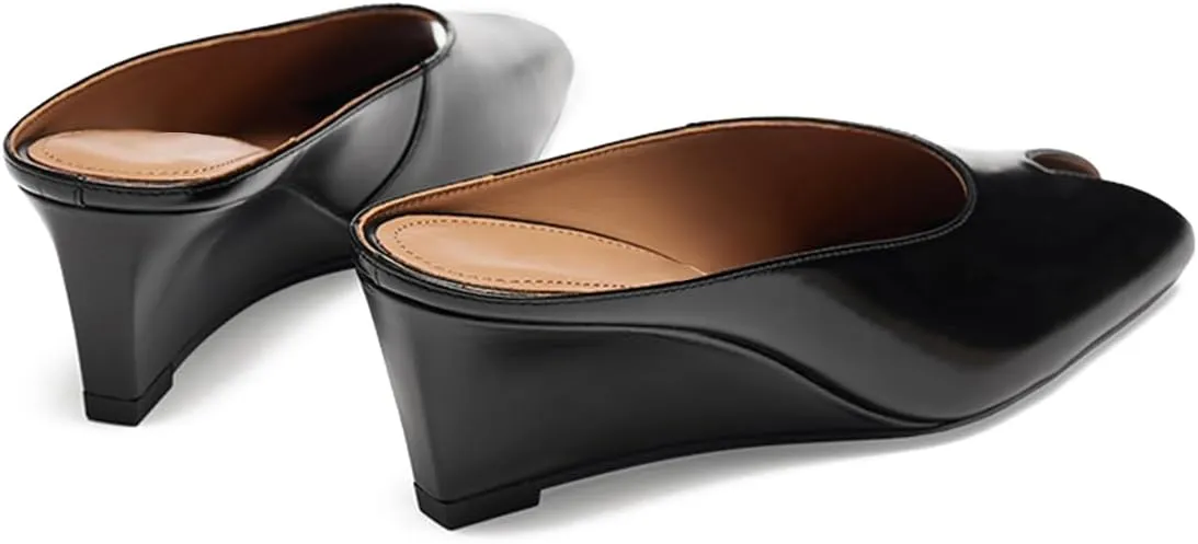 Womens Wedge Mules Peep Open Toe Slides Comfortable Slip on Sandals