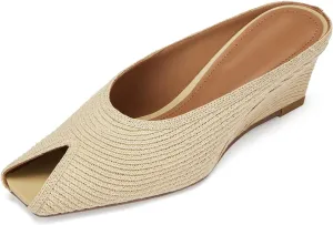Womens Wedge Mules Peep Open Toe Slides Comfortable Slip on Sandals