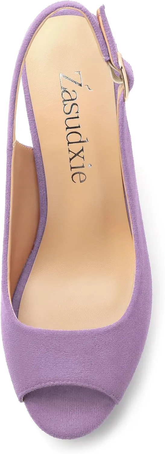 Womens Wedge Platform Sandals Peep Open Toe Slingback Buckle High Heel Dress Shoes Pumps Suede 3.94 Inch