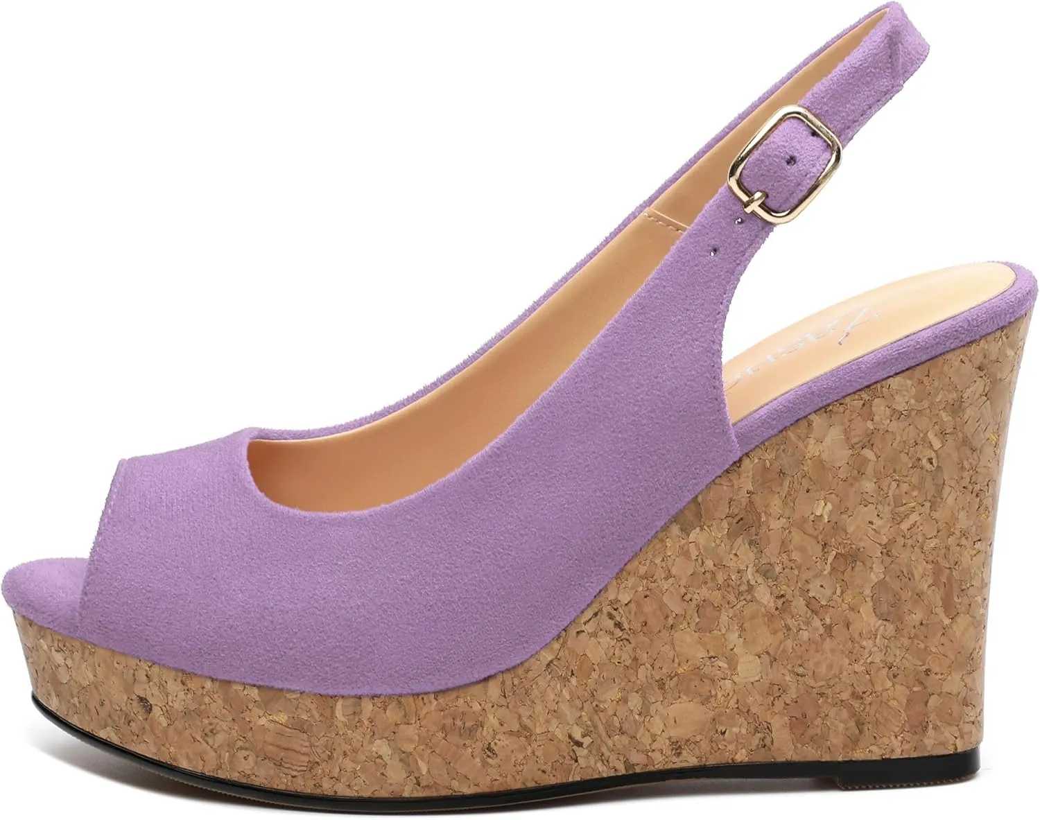 Womens Wedge Platform Sandals Peep Open Toe Slingback Buckle High Heel Dress Shoes Pumps Suede 3.94 Inch