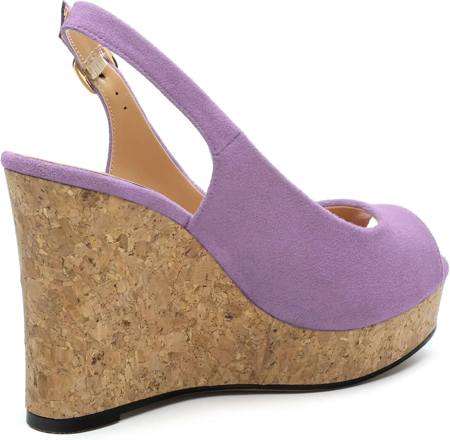 Womens Wedge Platform Sandals Peep Open Toe Slingback Buckle High Heel Dress Shoes Pumps Suede 3.94 Inch