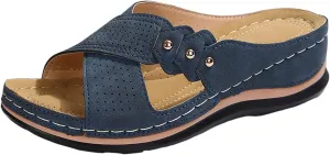 Womens Wedge Sandals Leather Dressy Breathablet Cross Strap Slide Sandals Beach Summer Casual Non-Slip Slippers Shoes Open Toe Platform Wedge Shoes