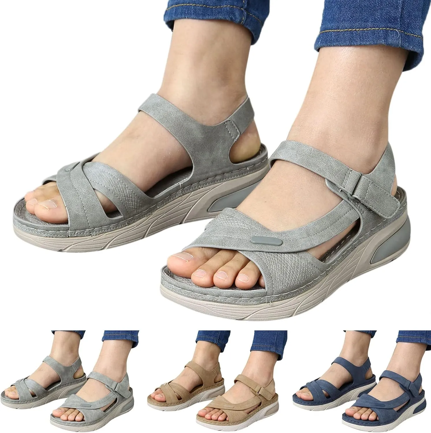 Women's Wedge Sandals,Comfortable Slip-on Open Toe Heels for Women 2025 Summer Dressy Platform Sandals Elastic Band Casual Summer Shoes