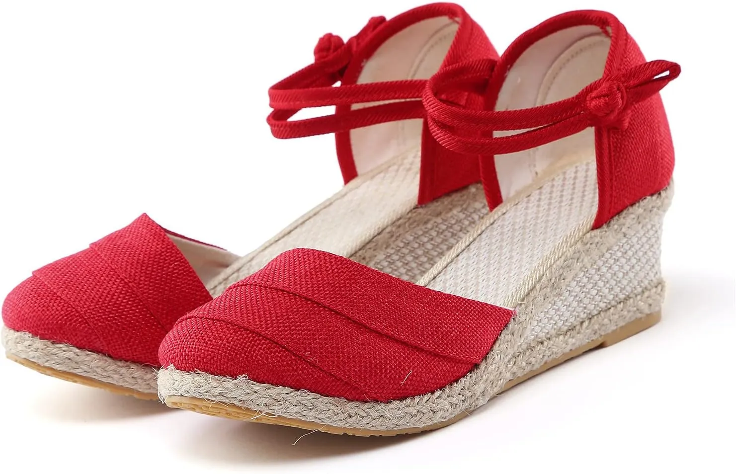 Womenyiaor Wedge Sandals for Women, Women's Closed Toe Elastic Ankle Strap Espadrilles Wedge Sandals Low Wedge Heel Sandals Dressy Summer Casual Platform Shoes