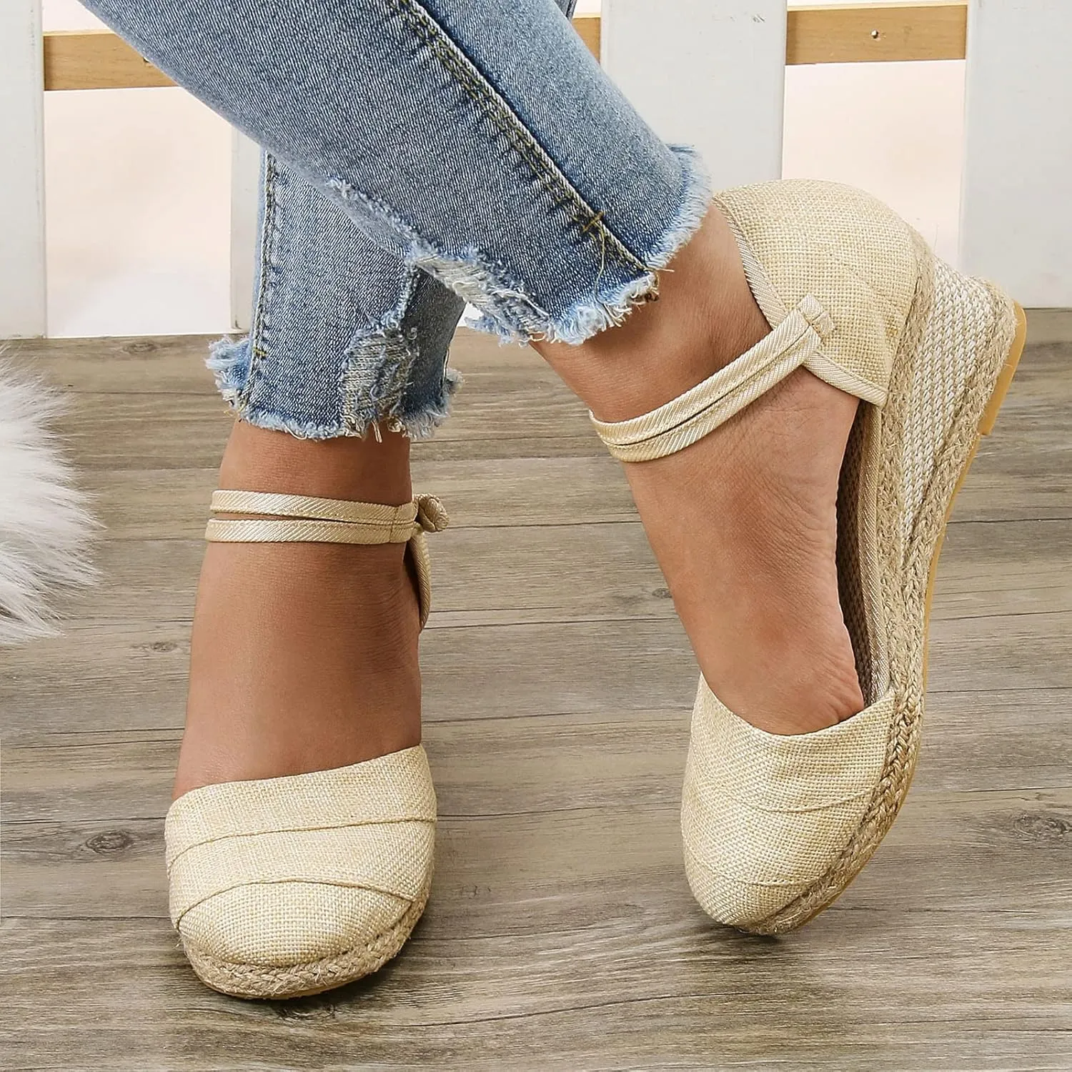 Womenyiaor Wedge Sandals for Women, Women's Closed Toe Elastic Ankle Strap Espadrilles Wedge Sandals Low Wedge Heel Sandals Dressy Summer Casual Platform Shoes