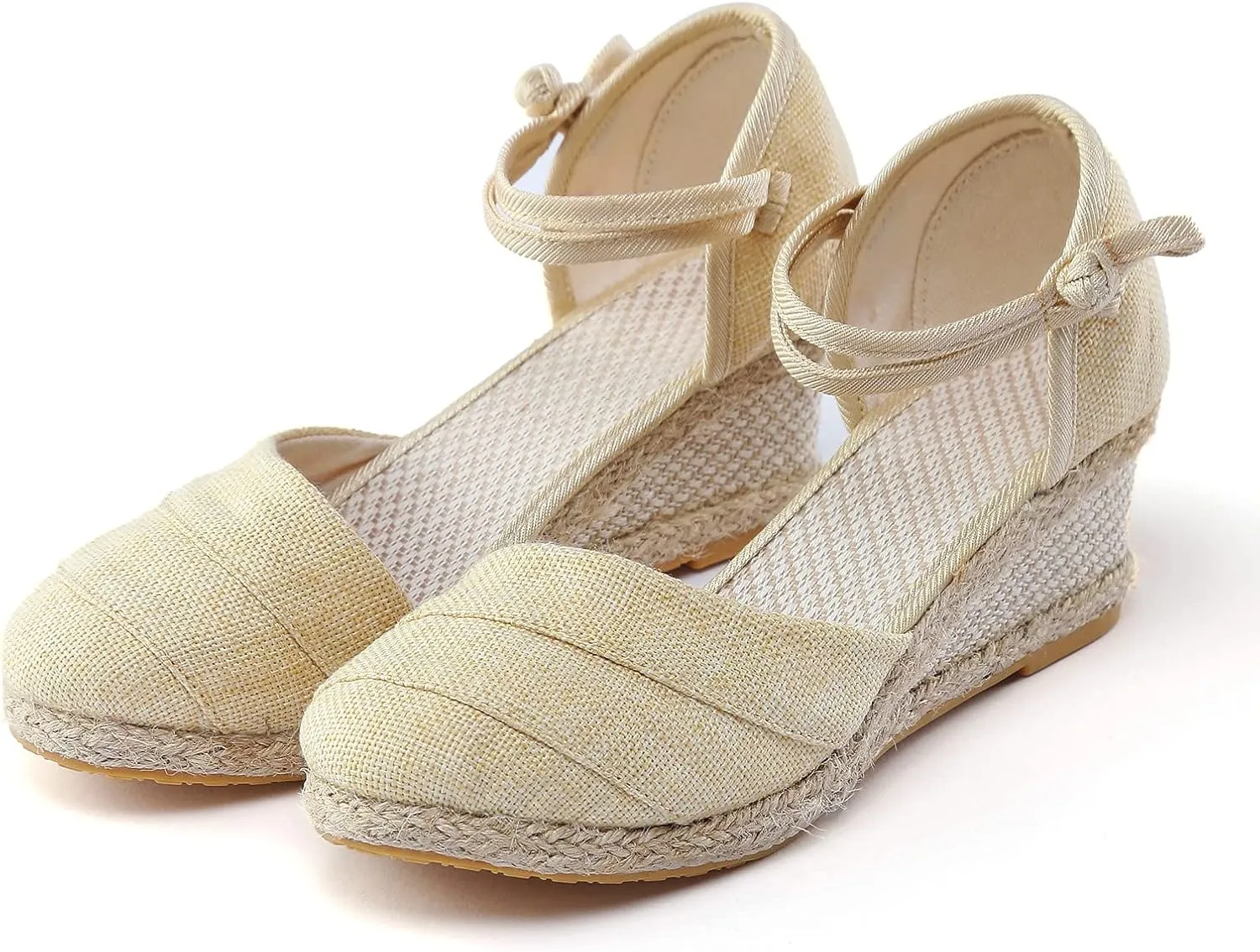 Womenyiaor Wedge Sandals for Women, Women's Closed Toe Elastic Ankle Strap Espadrilles Wedge Sandals Low Wedge Heel Sandals Dressy Summer Casual Platform Shoes