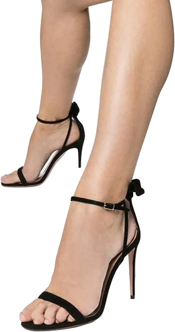 YDN Women Cute Bows Open Toe High Heels Sandals Stiletto Cutout Ankle Strap Evening Party Shoes