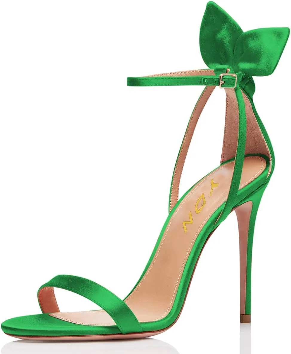 YDN Women Cute Bows Open Toe High Heels Sandals Stiletto Cutout Ankle Strap Evening Party Shoes