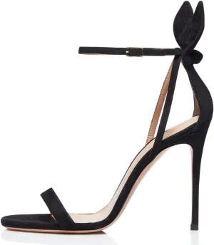 YDN Women Cute Bows Open Toe High Heels Sandals Stiletto Cutout Ankle Strap Evening Party Shoes