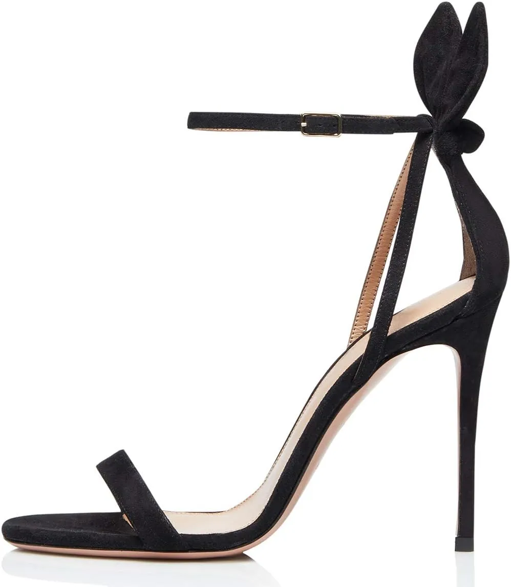 YDN Women Cute Bows Open Toe High Heels Sandals Stiletto Cutout Ankle Strap Evening Party Shoes