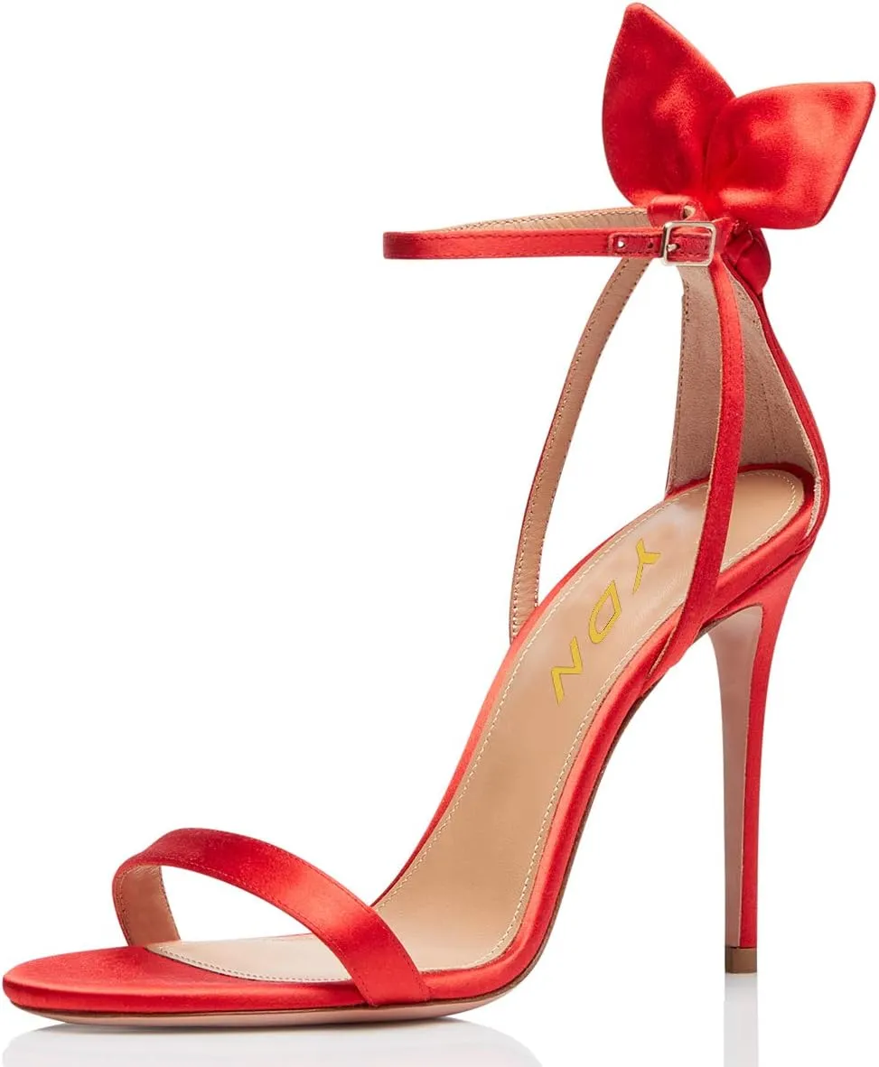 YDN Women Cute Bows Open Toe High Heels Sandals Stiletto Cutout Ankle Strap Evening Party Shoes
