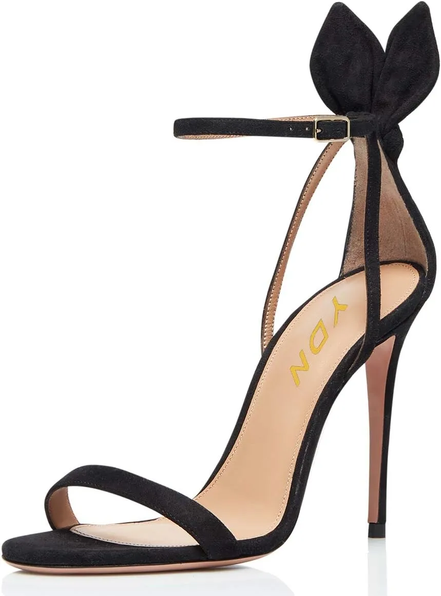 YDN Women Cute Bows Open Toe High Heels Sandals Stiletto Cutout Ankle Strap Evening Party Shoes