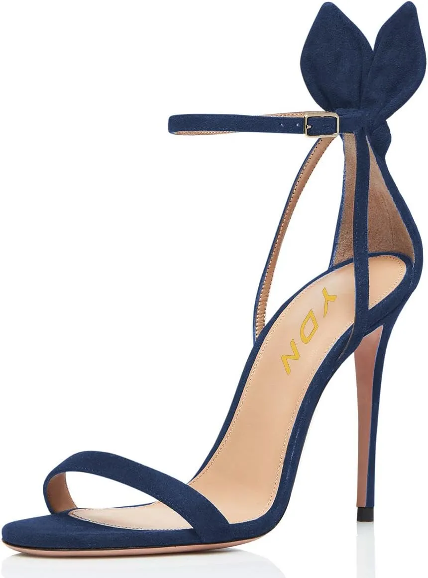 YDN Women Cute Bows Open Toe High Heels Sandals Stiletto Cutout Ankle Strap Evening Party Shoes