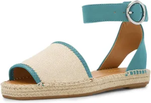 YDN Women Open Peep Toe Summer Flat Sandals Low Wedge Heels Ankle Strap Buckled Espadrilles Daily Outfit Party Beach Dress Size 4-16 US
