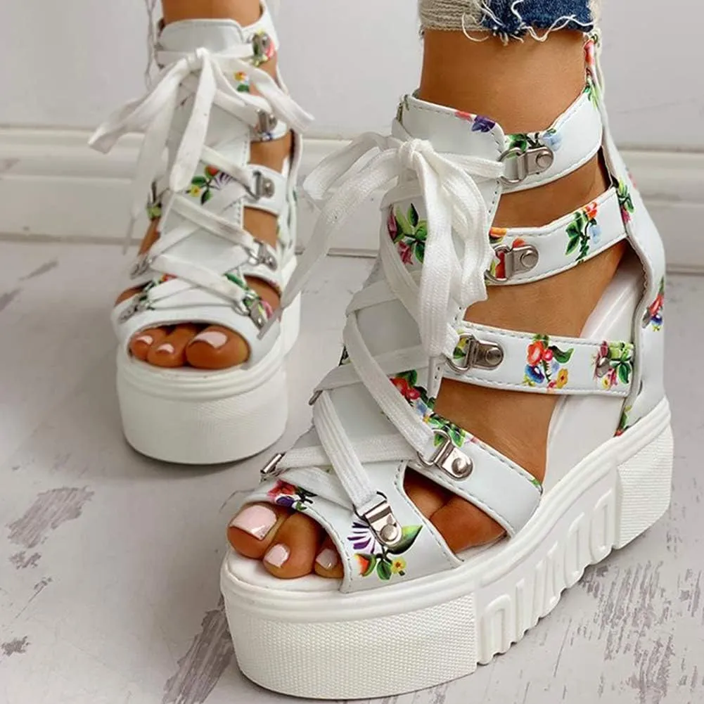 YIYA Women's Wedge Sandal Peep Toe Platform Wedges Shoes Chunky High Heels for Women Floral Flatform Sandals