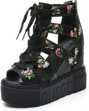 YIYA Women's Wedge Sandal Peep Toe Platform Wedges Shoes Chunky High Heels for Women Floral Flatform Sandals