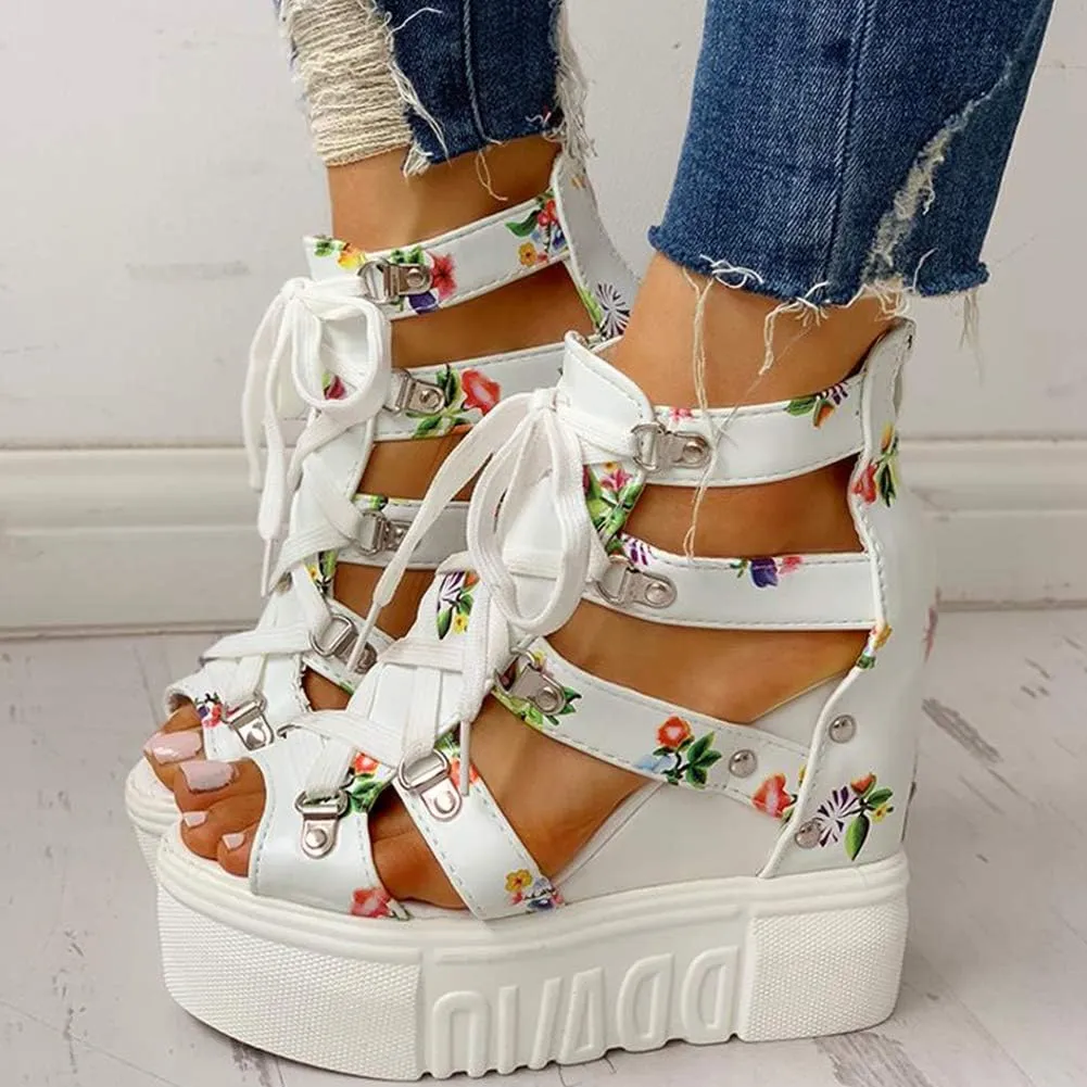 YIYA Women's Wedge Sandal Peep Toe Platform Wedges Shoes Chunky High Heels for Women Floral Flatform Sandals