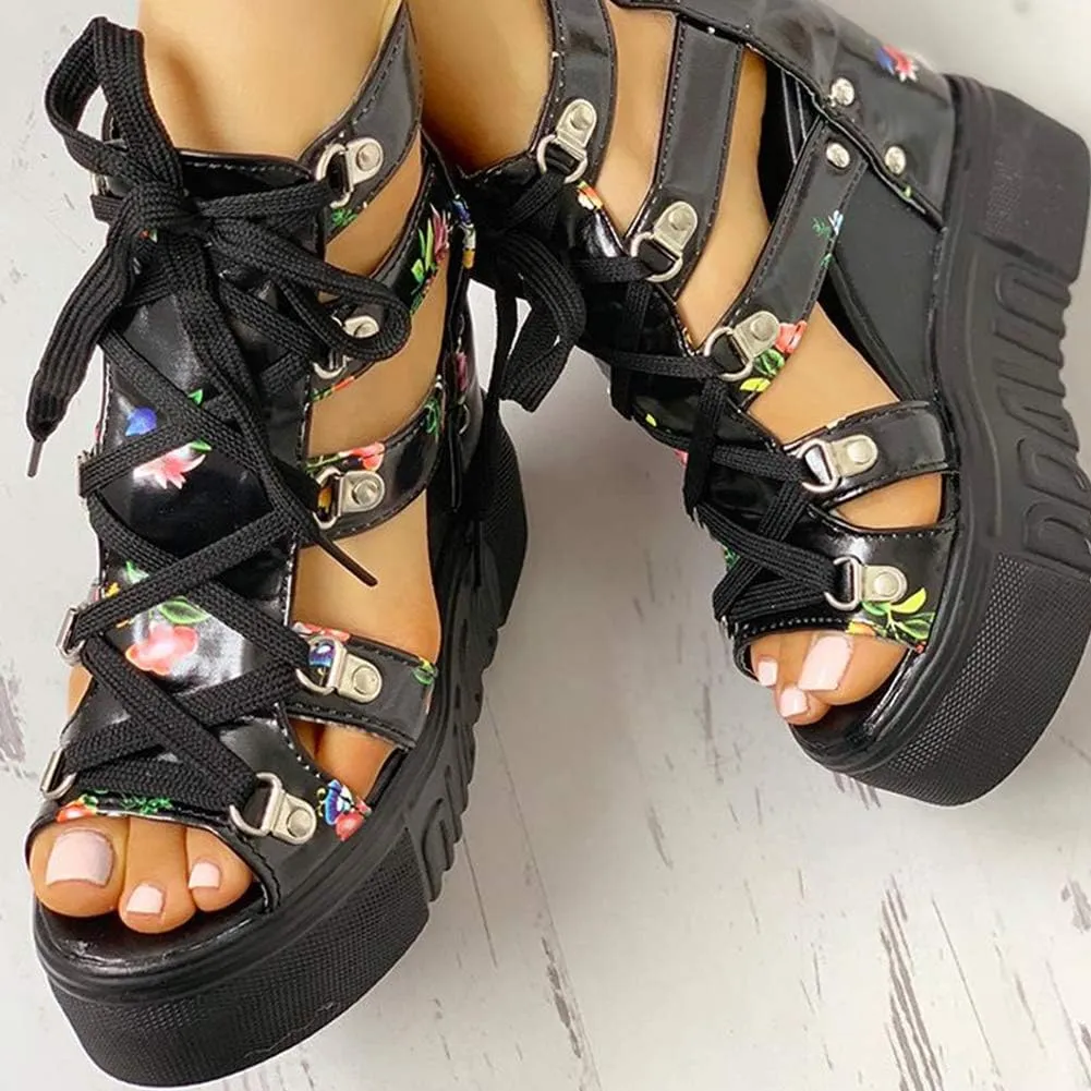 YIYA Women's Wedge Sandal Peep Toe Platform Wedges Shoes Chunky High Heels for Women Floral Flatform Sandals