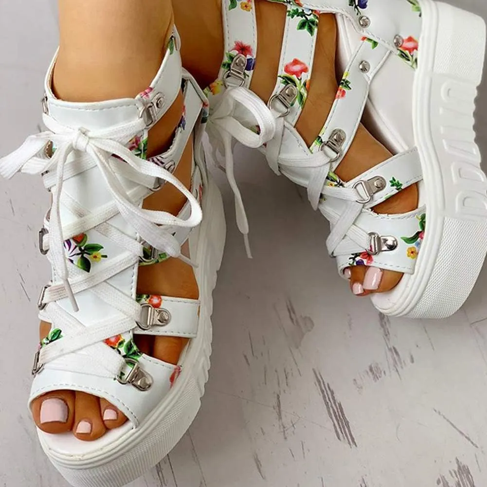 YIYA Women's Wedge Sandal Peep Toe Platform Wedges Shoes Chunky High Heels for Women Floral Flatform Sandals