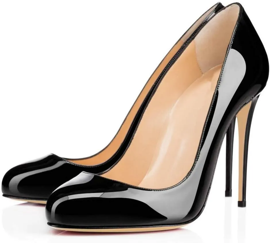 YODEKS Women's Round Toe Classic 10CM High Heel Pumps Slip On Stilettos Party Dress Shoes