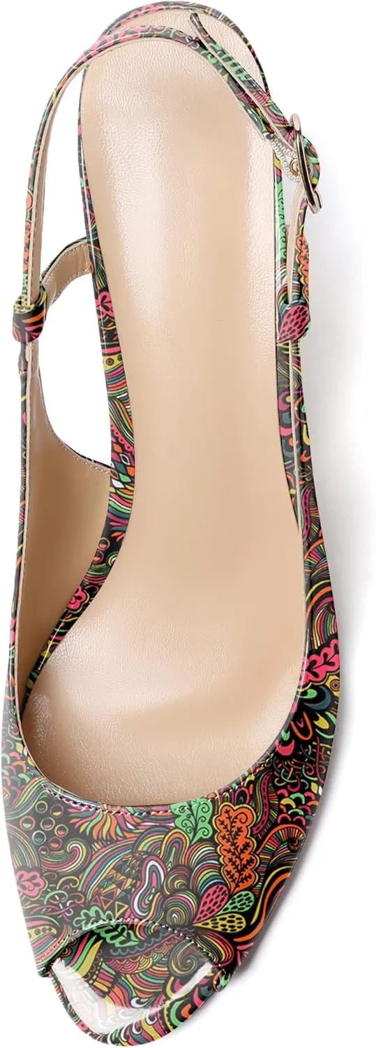 Zamikoo Women's Peep Toe Slingback Pumps 3.5" Wedge Heels Sandals with Adjustable Strap Solid Buckle Patent Leather US Size 5- Size 13
