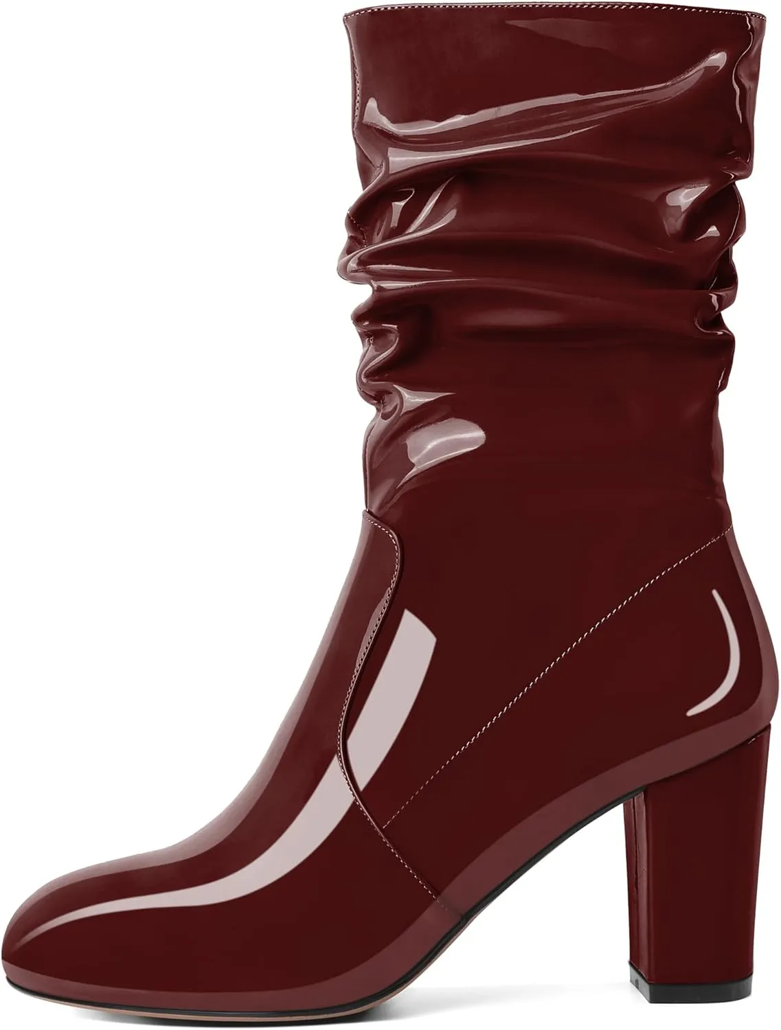Zamikoo Women's Slouchy Chunky Heel Ankle Boots Round Toe Block Heel Ankle Booties Side Zipper Fashion Slip On Short Booties Comfortable Dress Boots 3.5 Inches