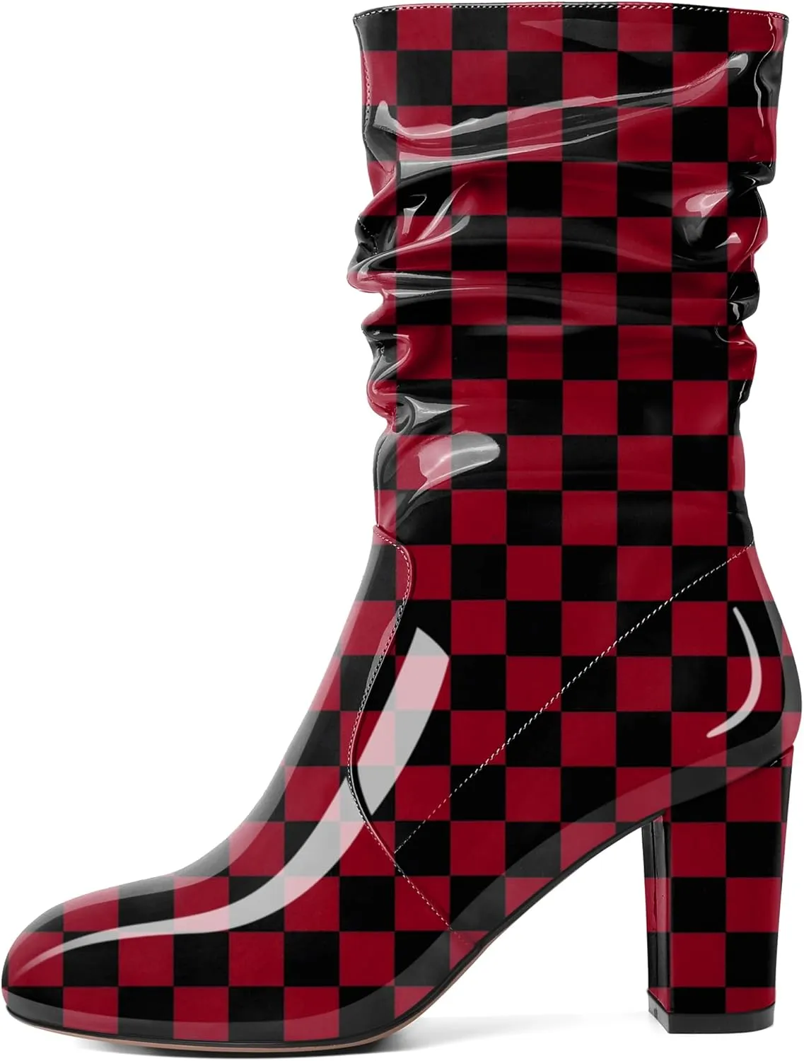 Zamikoo Women's Slouchy Chunky Heel Ankle Boots Round Toe Block Heel Ankle Booties Side Zipper Fashion Slip On Short Booties Comfortable Dress Boots 3.5 Inches
