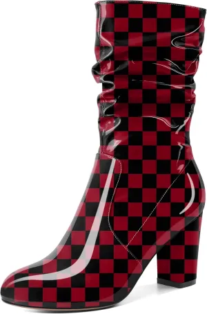 Zamikoo Women's Slouchy Chunky Heel Ankle Boots Round Toe Block Heel Ankle Booties Side Zipper Fashion Slip On Short Booties Comfortable Dress Boots 3.5 Inches