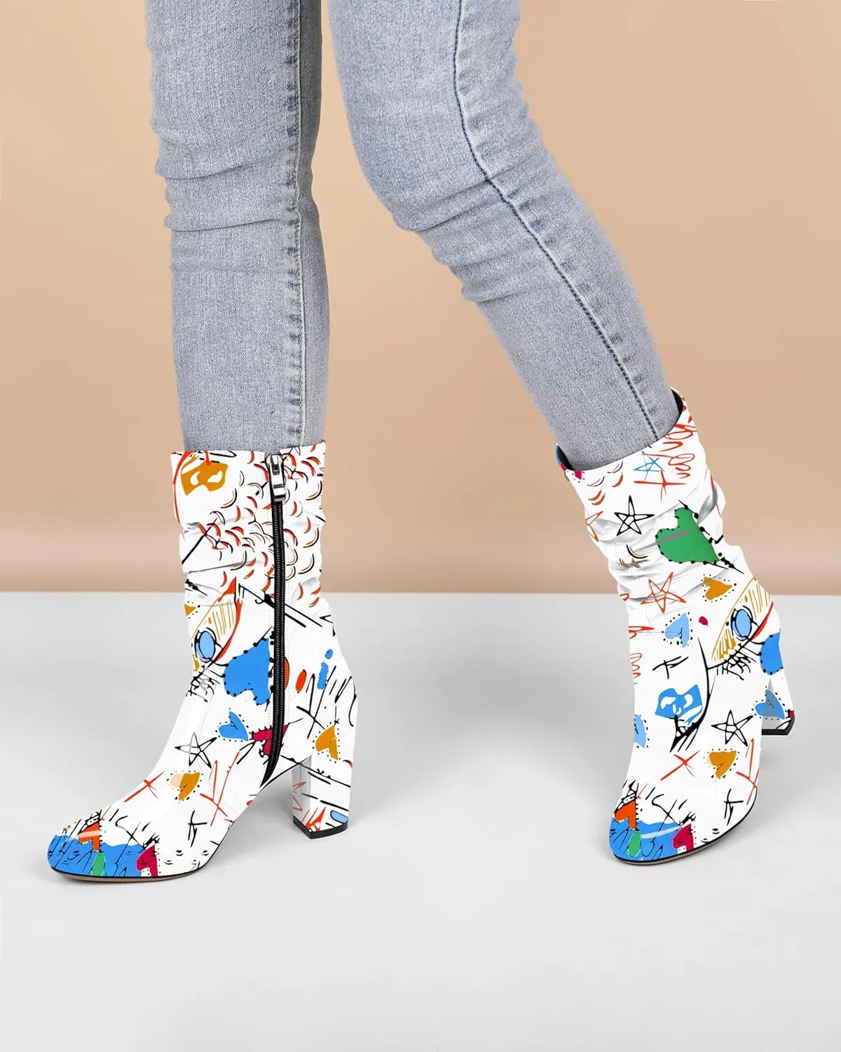 Zamikoo Women's Slouchy Chunky Heel Ankle Boots Round Toe Block Heel Ankle Booties Side Zipper Fashion Slip On Short Booties Comfortable Dress Boots 3.5 Inches