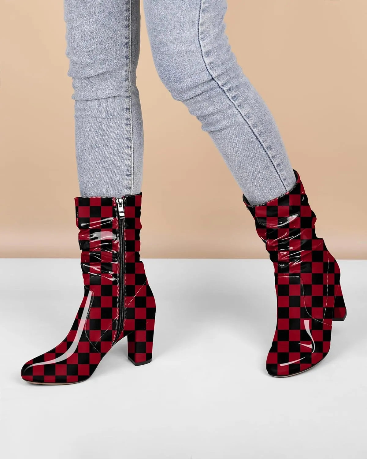 Zamikoo Women's Slouchy Chunky Heel Ankle Boots Round Toe Block Heel Ankle Booties Side Zipper Fashion Slip On Short Booties Comfortable Dress Boots 3.5 Inches