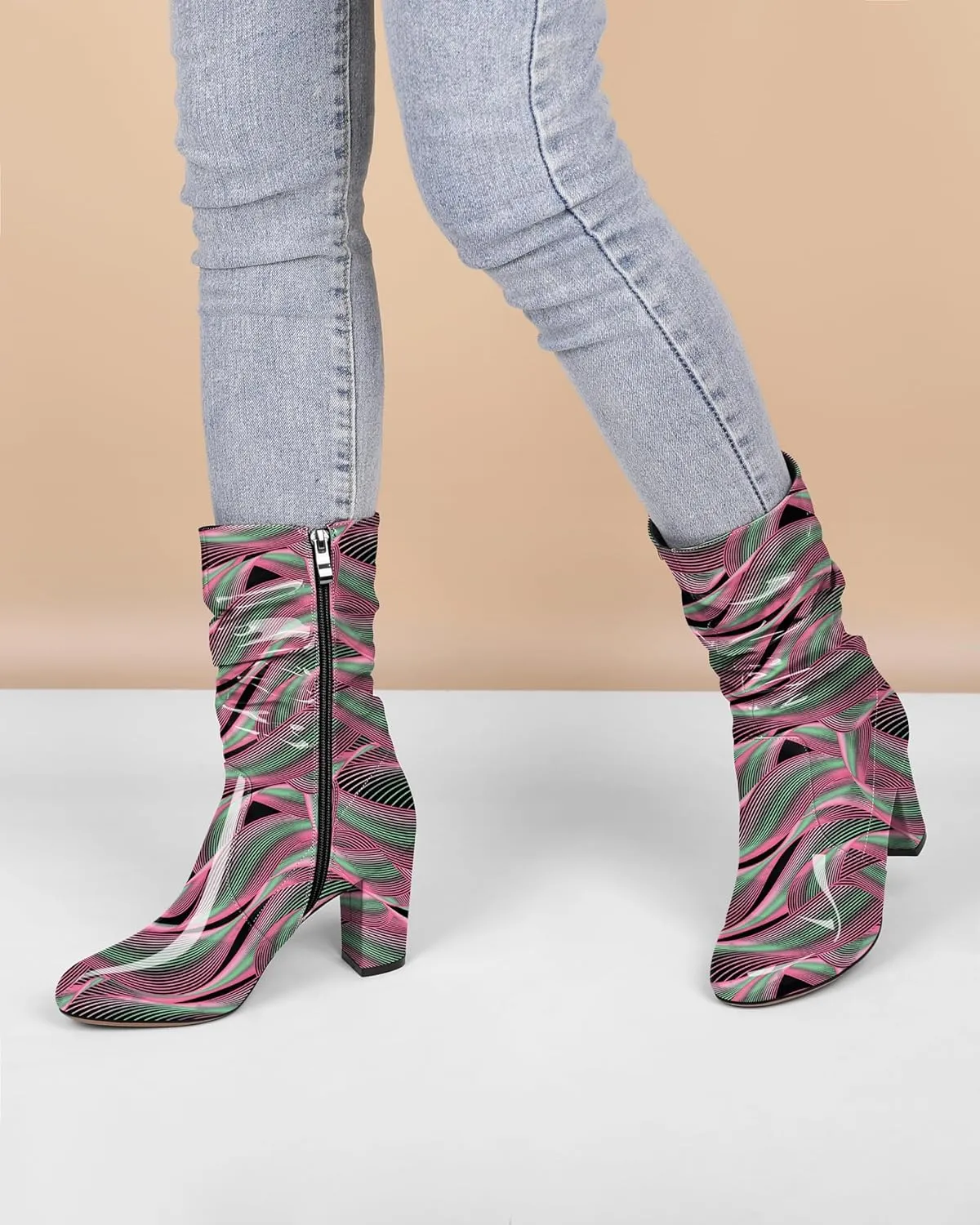 Zamikoo Women's Slouchy Chunky Heel Ankle Boots Round Toe Block Heel Ankle Booties Side Zipper Fashion Slip On Short Booties Comfortable Dress Boots 3.5 Inches