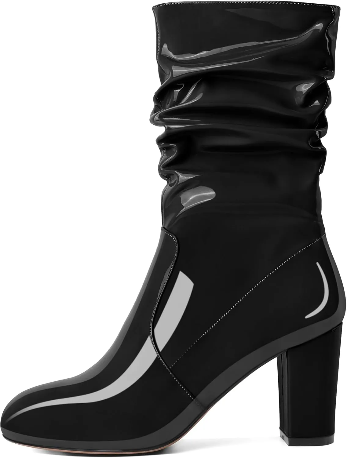 Zamikoo Women's Slouchy Chunky Heel Ankle Boots Round Toe Block Heel Ankle Booties Side Zipper Fashion Slip On Short Booties Comfortable Dress Boots 3.5 Inches