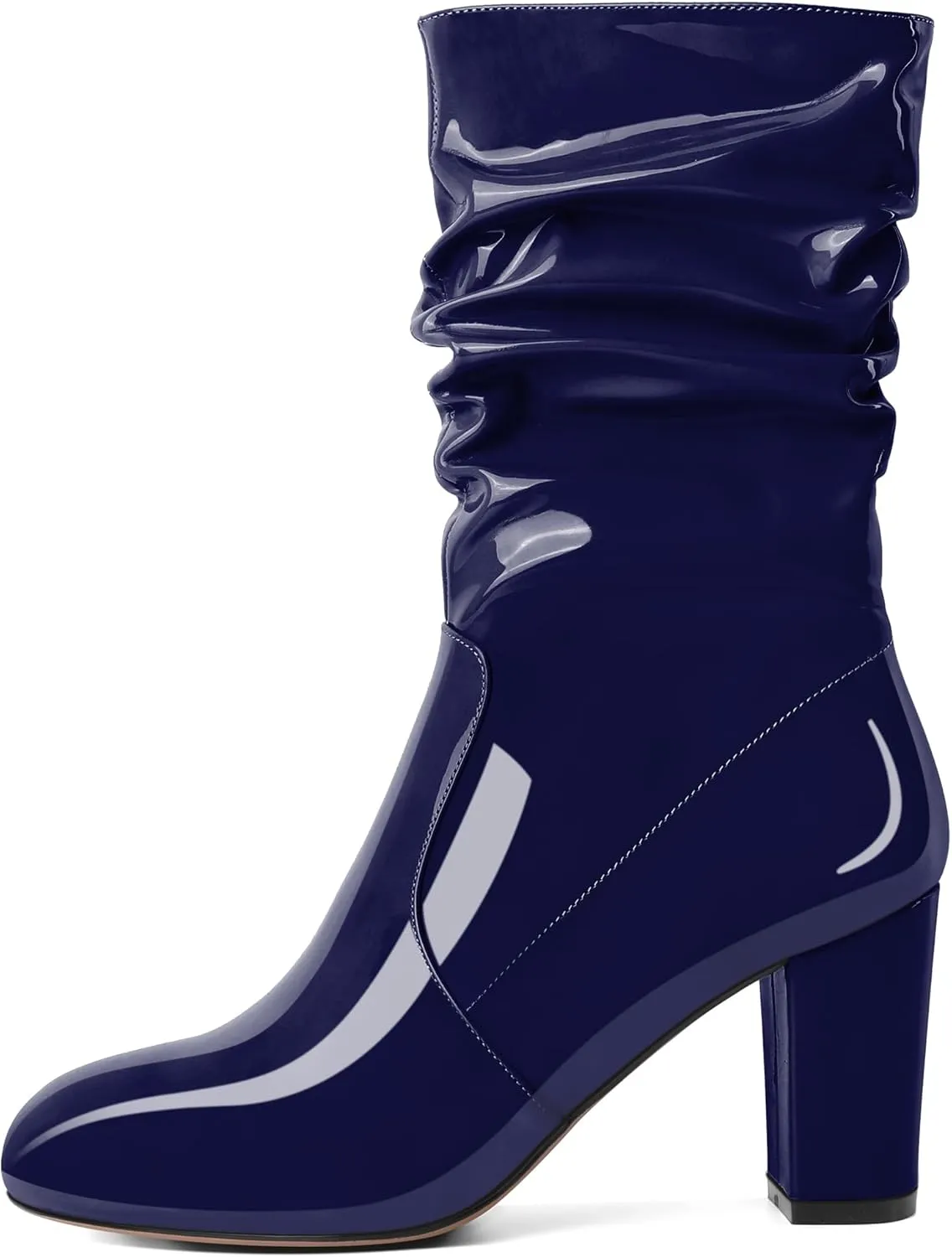 Zamikoo Women's Slouchy Chunky Heel Ankle Boots Round Toe Block Heel Ankle Booties Side Zipper Fashion Slip On Short Booties Comfortable Dress Boots 3.5 Inches