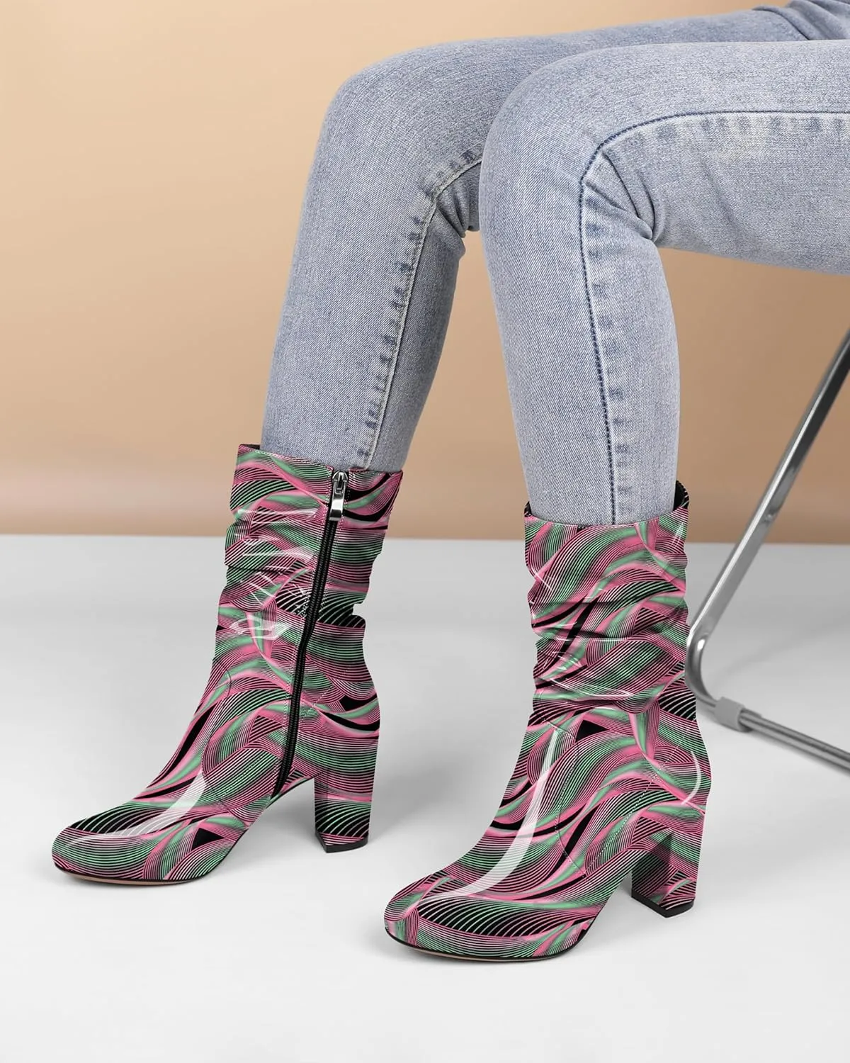 Zamikoo Women's Slouchy Chunky Heel Ankle Boots Round Toe Block Heel Ankle Booties Side Zipper Fashion Slip On Short Booties Comfortable Dress Boots 3.5 Inches