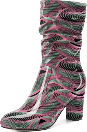 Zamikoo Women's Slouchy Chunky Heel Ankle Boots Round Toe Block Heel Ankle Booties Side Zipper Fashion Slip On Short Booties Comfortable Dress Boots 3.5 Inches