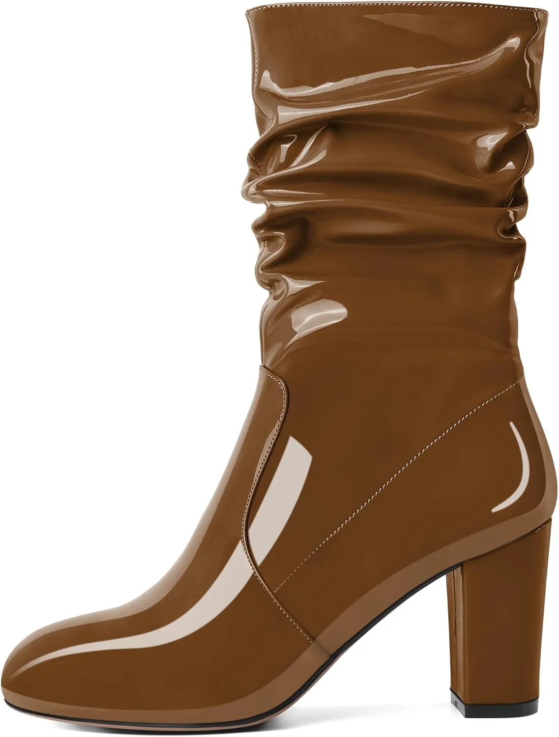 Zamikoo Women's Slouchy Chunky Heel Ankle Boots Round Toe Block Heel Ankle Booties Side Zipper Fashion Slip On Short Booties Comfortable Dress Boots 3.5 Inches