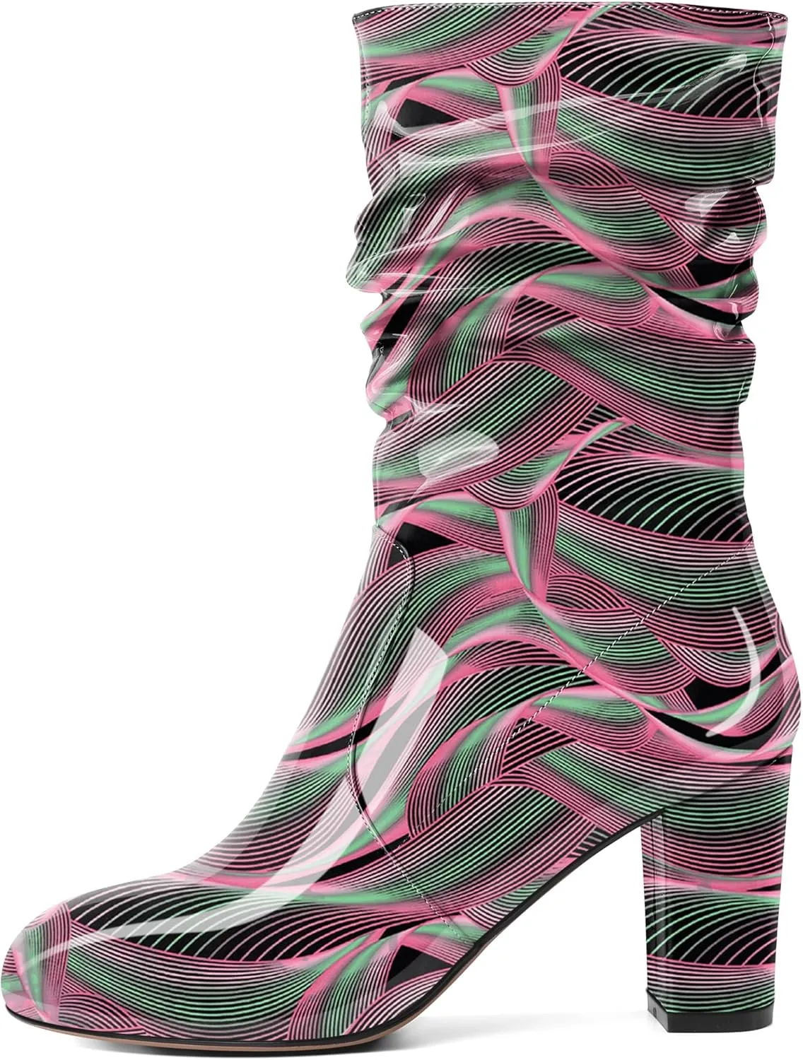 Zamikoo Women's Slouchy Chunky Heel Ankle Boots Round Toe Block Heel Ankle Booties Side Zipper Fashion Slip On Short Booties Comfortable Dress Boots 3.5 Inches