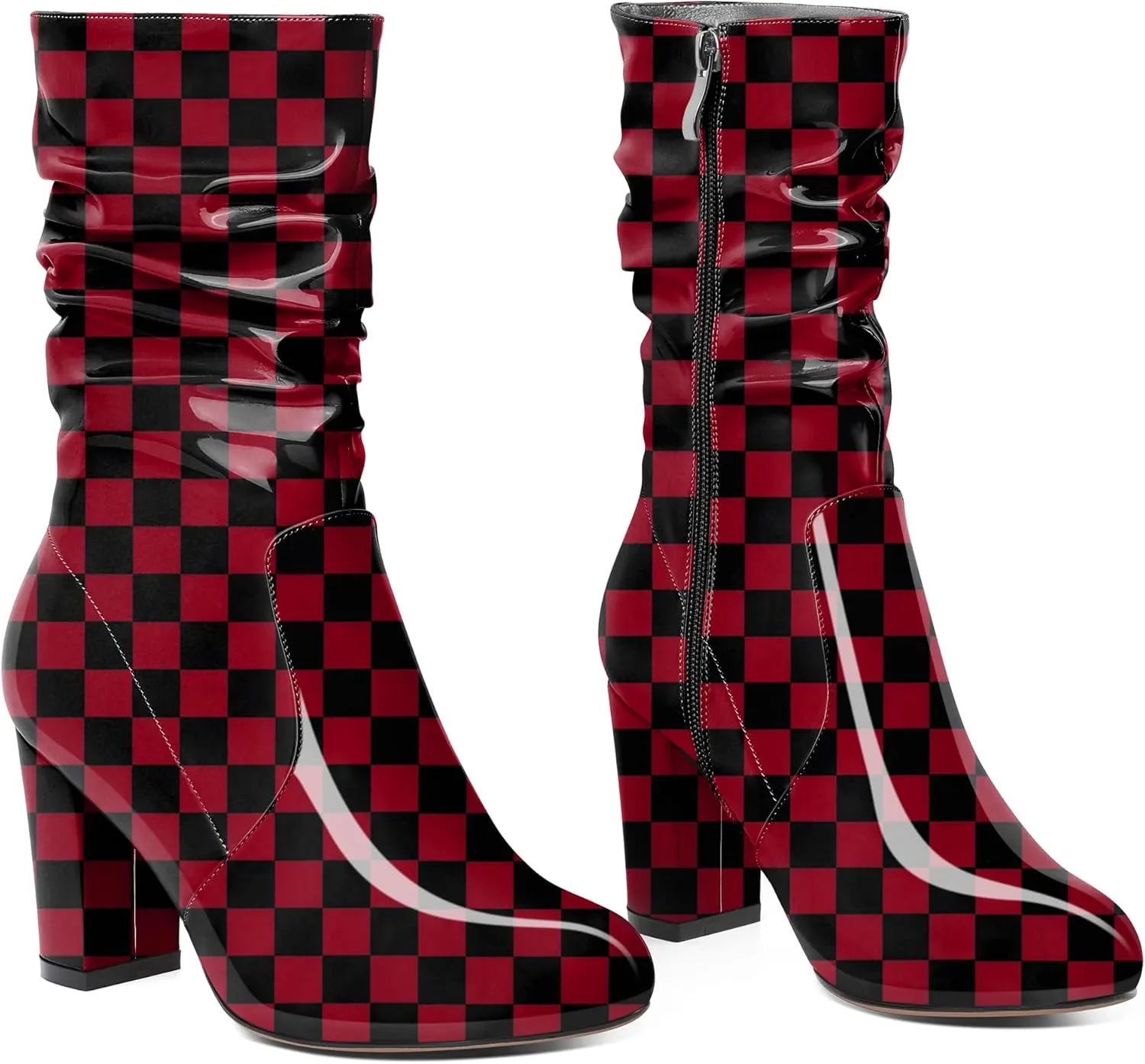 Zamikoo Women's Slouchy Chunky Heel Ankle Boots Round Toe Block Heel Ankle Booties Side Zipper Fashion Slip On Short Booties Comfortable Dress Boots 3.5 Inches