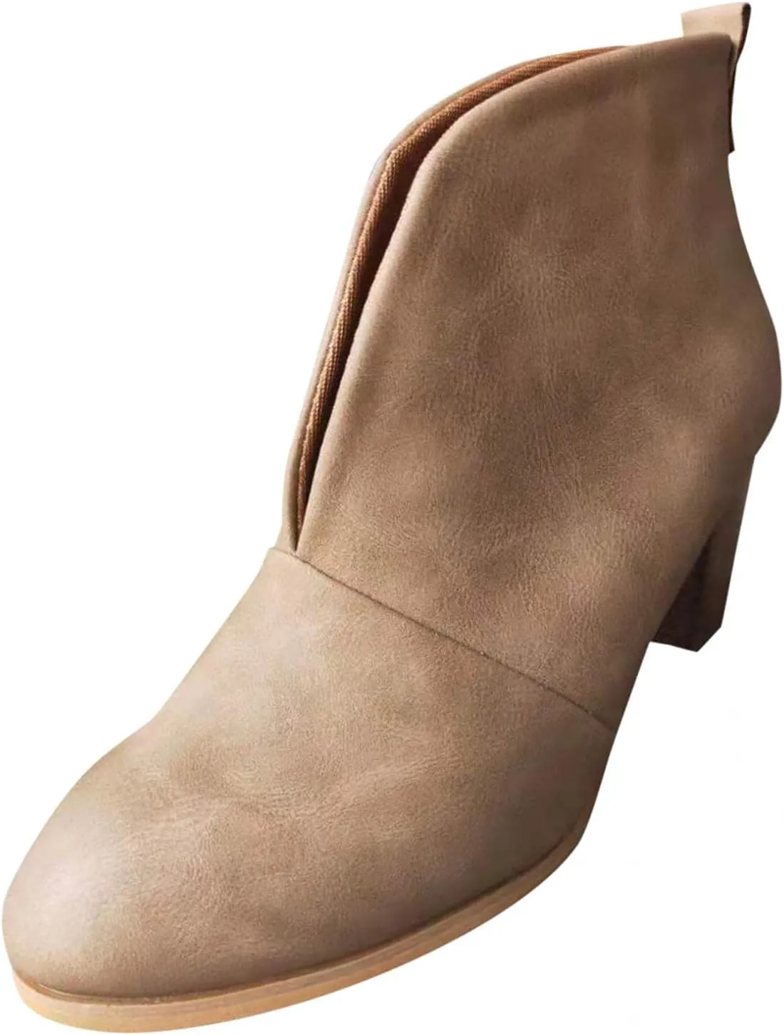 ZBYY Womens Pointed Toe Ankle Boots V Cut Back Zipper Chelsea Booties Slip On Chunky Low Heel Dressy Western Booties